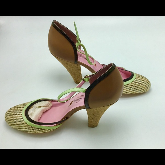 POETIC LICENCE LONDON SHOES HOPEFUL GREEN MINT BEIGE TAN STRAPPY CORK HEEL NEW